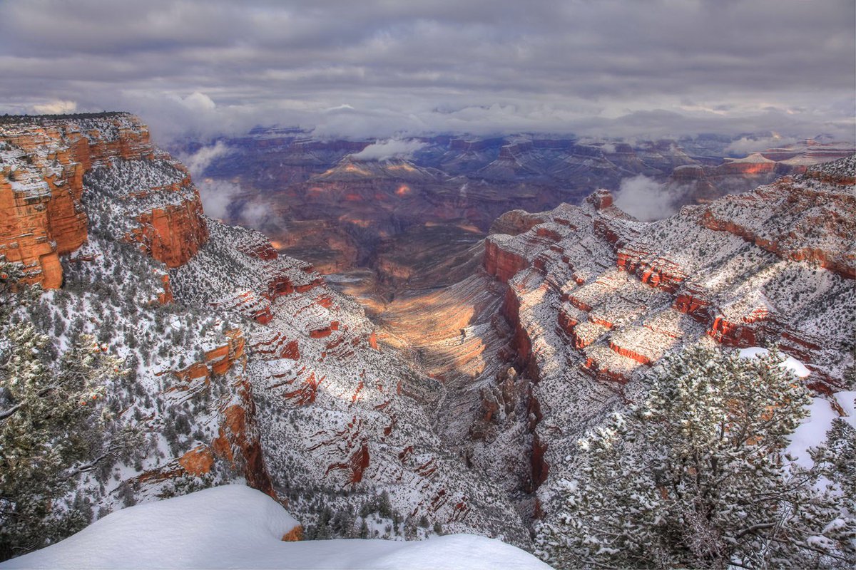 Snow covers the Grand Canyon