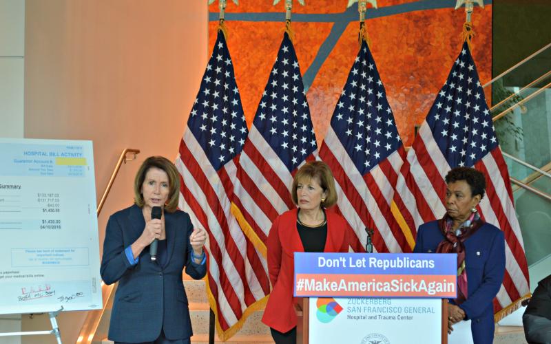 Congresswomen Nancy Pelosi, Jackie Speier, and Barbara Lee join health care providers and Bay Area residents for a press conference on the harmful impact of Republicans’ plans to dismantle the Affordable Care Act (ACA) and Make America Sick Again.  The AC