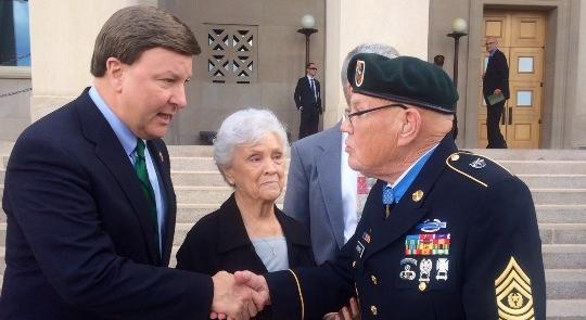 Rogers Congratulates Medal of Honor Recipient Bennie G. Adkins Outside the Pentagon feature image