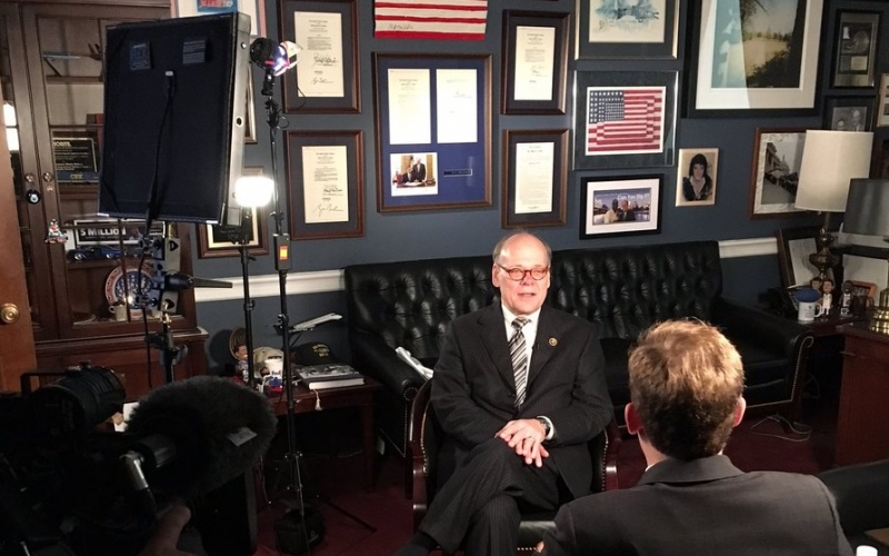 Congressman Cohen being interviewed by CBS News in his Washington DC office