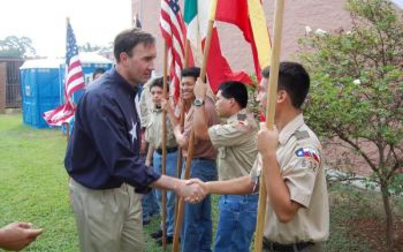 Congressman Olson speaks with local Boy Scouts at Hispanic Heritage Day in Rosenberg