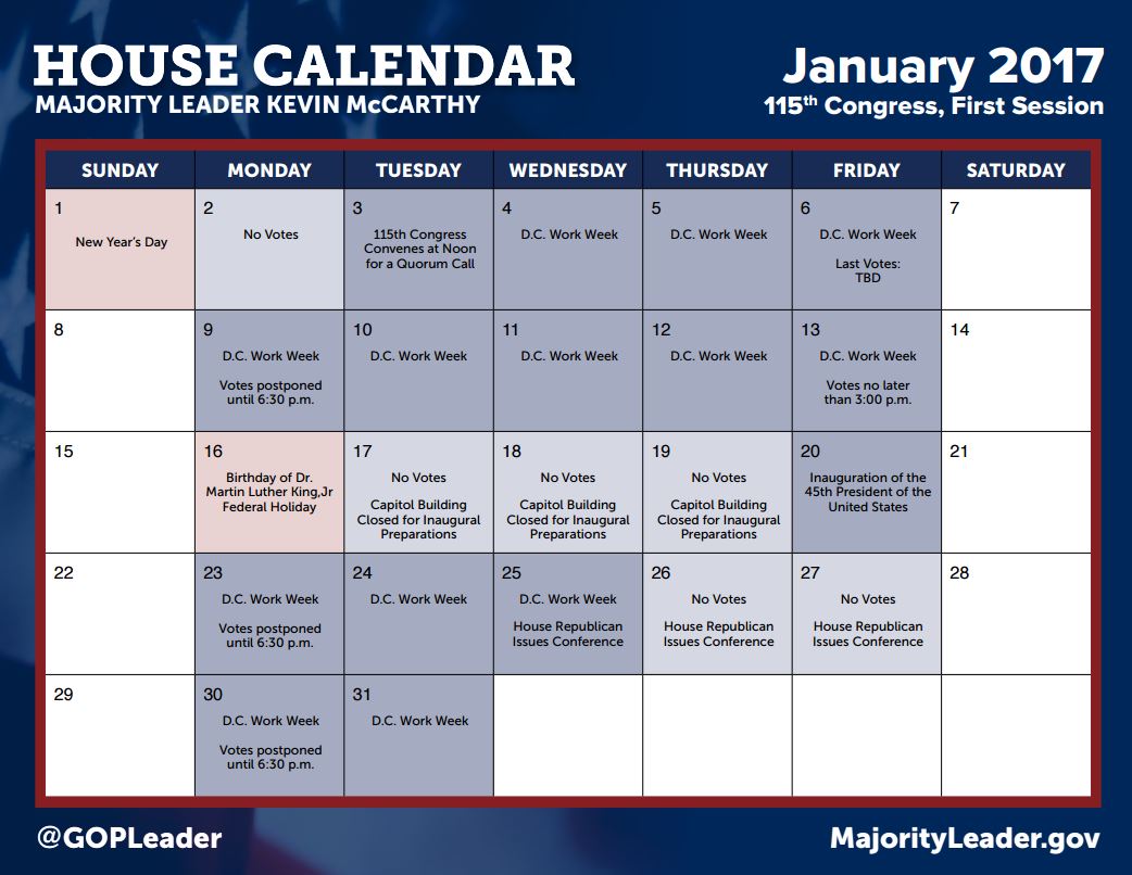 2017 January Calendar 