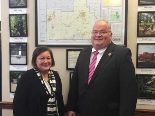 Kathy Macomber with MU Extension visits Congressman Long to discuss personal leadership in Washington, July 14, 2015.