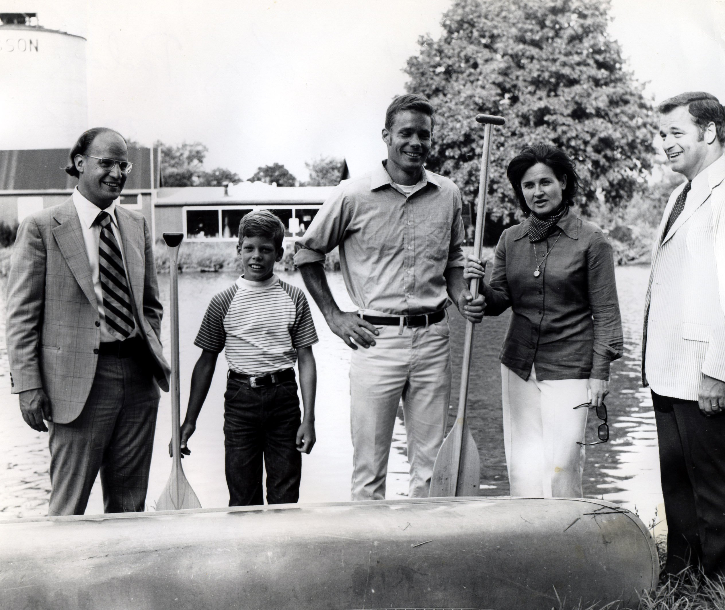 Congresswoman Slaughter Outside with a Canoe Paddle