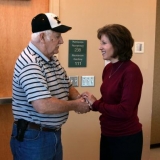Congresswoman Vicky Hartzler meets with senior citizens at a Town Hall meeting in Harrisonville, Missouri