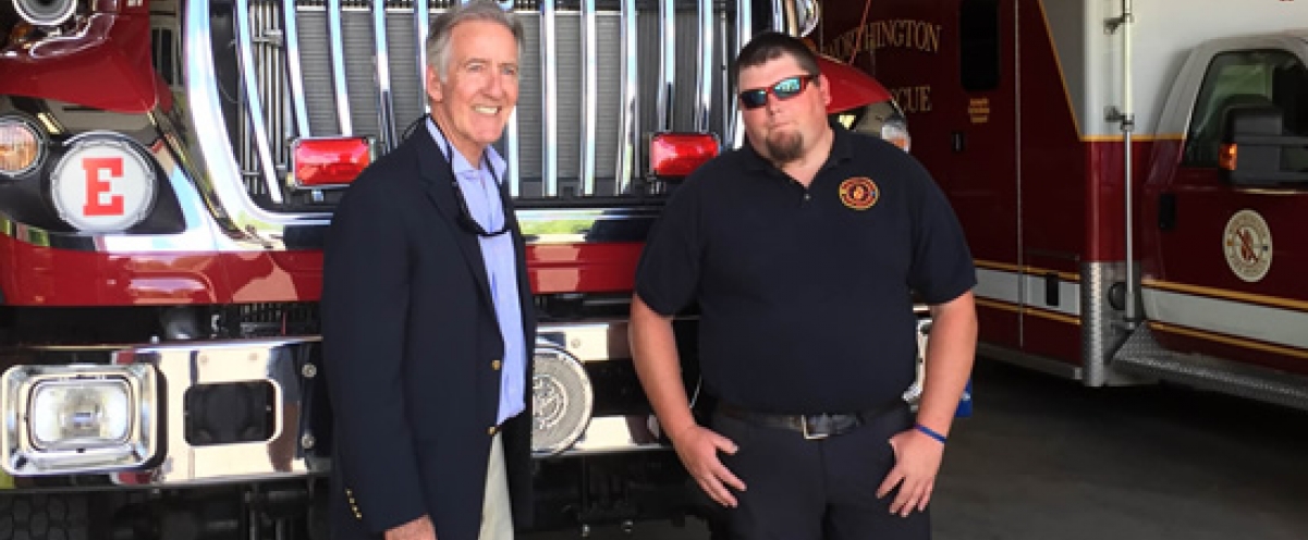 Met with Worthington Fire Chief Kyle Challet. The town fire department was the recipient of a $98,000 federal grant that will be used to update their air pack equipment and other life-saving gear.