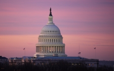 The United States capitol dome at dawn