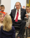 Congressman Langevin is queried by students at Stony Lane Elementary