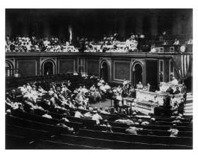 Jeannette Rankin of Montana, a suffragist and peace activist, and the first woman to serve in Congress, delivers her first full speech on the House Floor on August 7, 1917. Rankin addressed the need for federal intervention in copper mining during a period of unrest between labor unions and mining companies.