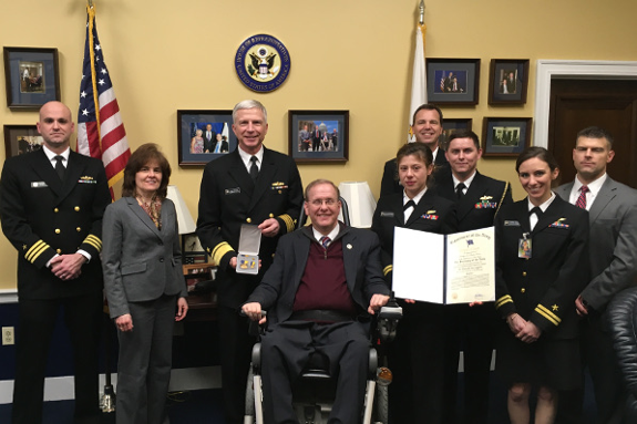 Congressman Langevin recieves the Distinguished Public Service Award from Admiral Craig Faller