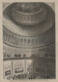 1861 print of the Capitol Rotunda on a regular day of tourism.