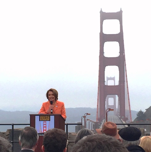 Democratic Leader Nancy Pelosi delivered remarks at the ribbon cutting ceremony celebrating the new movable median barrier installed on the Golden Gate Bridge, which enhances safety for travelers and bridge workers. 
