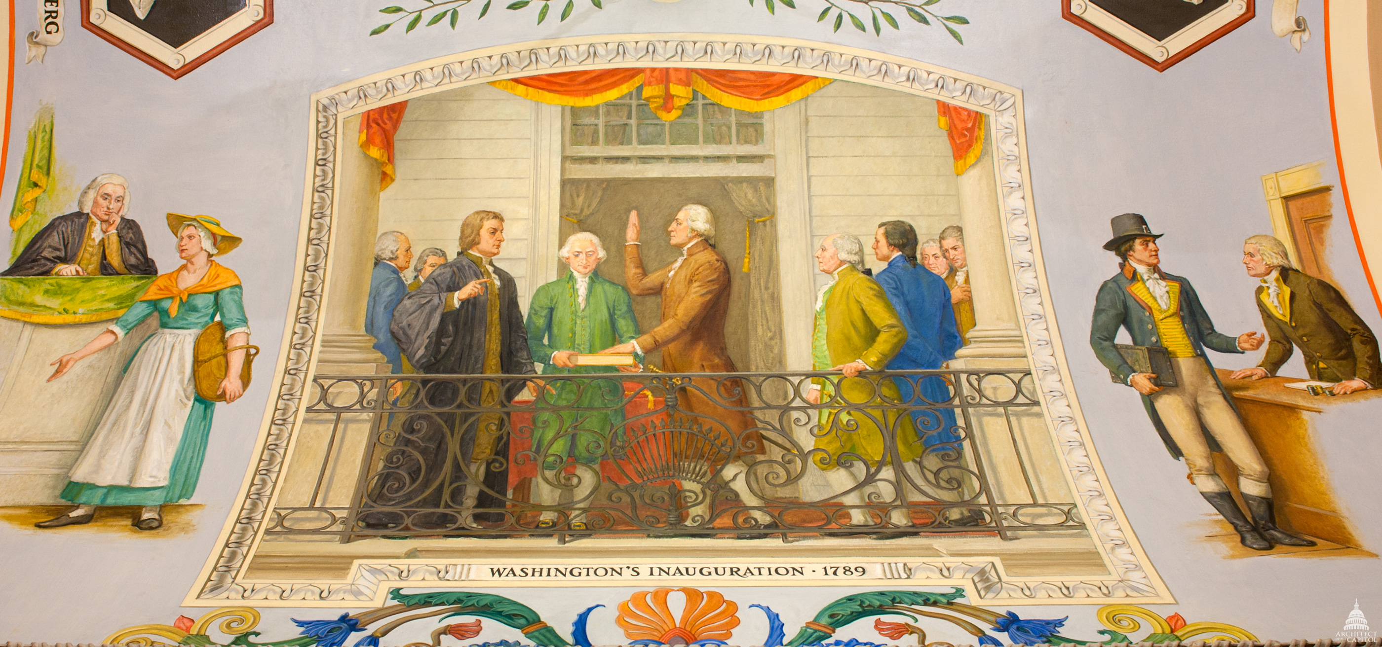 Cox Corridors mural in the U.S. Capitol depicting Washington's Inauguration, 1789.