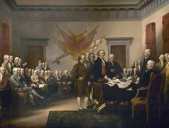 Historic "Declaration of Independence" painting in the U.S. Capitol Rotunda.