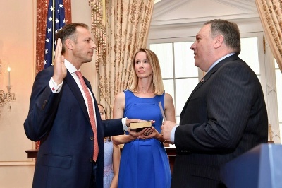 Date: 07/18/2018 Description: U.S. Secretary of State Michael R. Pompeo officiates the swearing-in ceremony for Francis R. Fannon as Assistant Secretary for the Bureau of Energy Resources, at the U.S. Department of State in Washington, D.C. on July 18, 2018. - State Dept Image