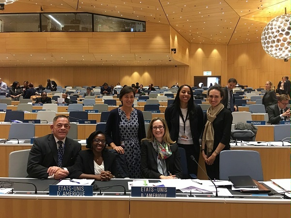 Emily Shaffer in the Office of Intellectual Property Enforcement (IPE) joined colleagues from the State Department and other agencies on the U.S. delegation to the World Intellectual Property Organization General Assembly in October 2017.
