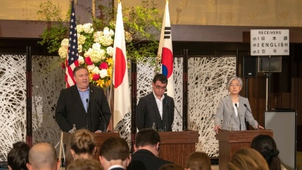 Secretary of State Michael R. Pompeo, Japanese Foreign Minister Taro Kono, and South Korean Foreign Minister Kang Kyung-wha at a Press Availability.