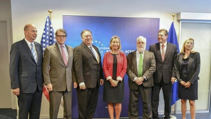 Secretary Pompeo Poses for a Photo With his Counterparts at the U.S. E.U. Energy Council Meeting