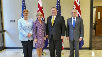 Secretary Pompeo Poses for a Photo With Defence Minister Payne, Foreign Minister Bishop and Secretary Mattis
