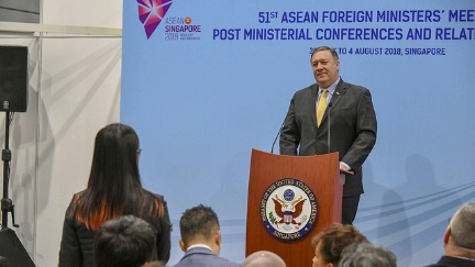 Secretary Michael R. Pompeo speaks at ASEAN 2018 Press Conference in Singapore, Singapore, August 4, 2018. 