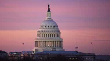 The United States capitol dome at dawn