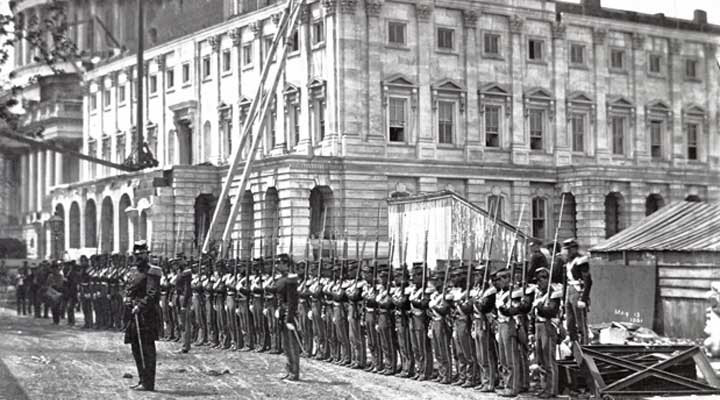 Civil War troops in front of the Capitol