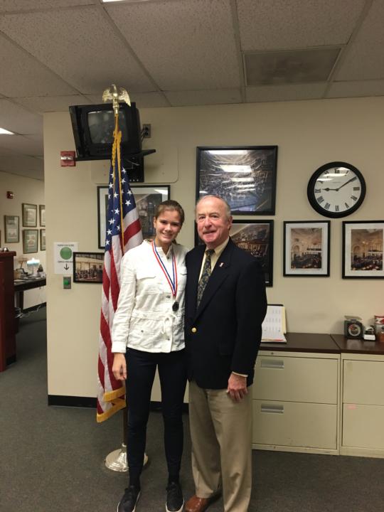 Chatham resident Isla Okkinga receives the Congressional Award Medal from Congressman Frelinghuysen