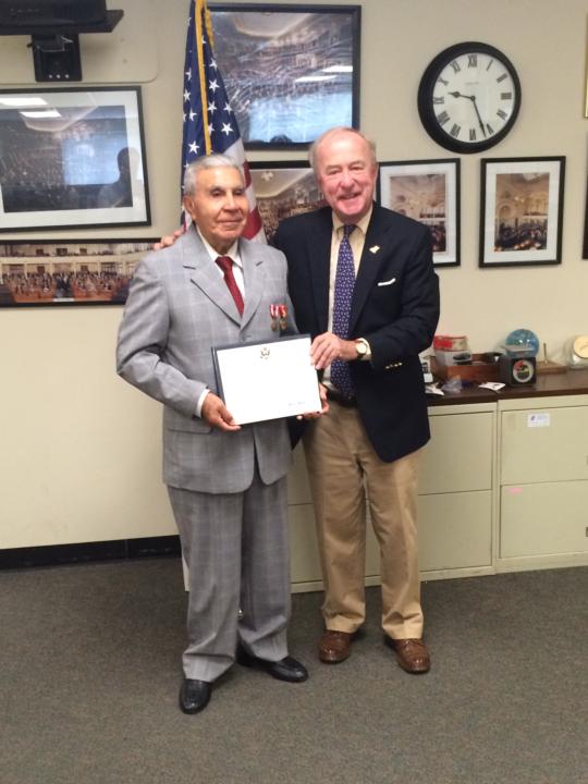 Rep. Frelinghuysen presents Randolph resident Edgar Novoa with his Army Good Conduct Medal and National Defense Service Medal