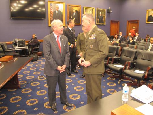 Rep. Frelinghuysen greets Chairman of the Joint Chiefs of Staff Gen. Joseph Dunford before hearing on Administration's FY17 Defense budget request