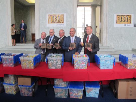 Frelinghuysen puts together care packages for the troops with the USO