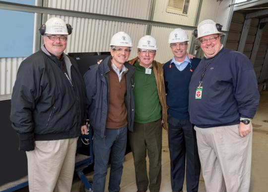 Rep. Frelinghuysen, Rep. Rigell (VA), Rep. Wittman (VA) pause with Tom Cullen and Lucas Hicks, experts on the new electronic launch system on the Navy's newest carrier, the USS Gerald Ford