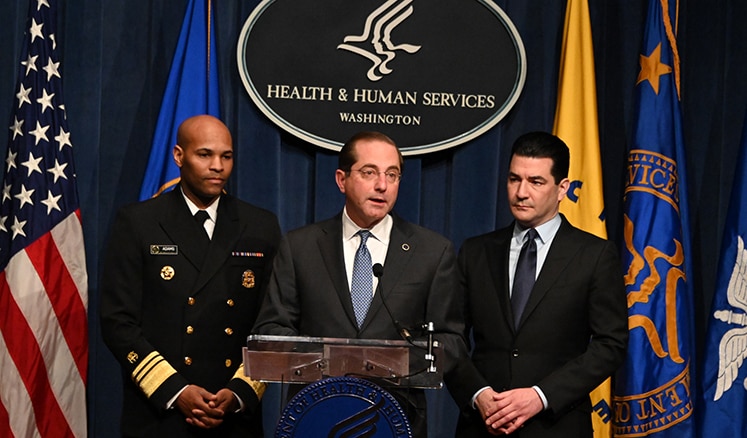 Secretary Alex Azar, U.S. Surgeon General Vice Adm. Jerome M. Adams and FDA Administrator Scott Gottlieb