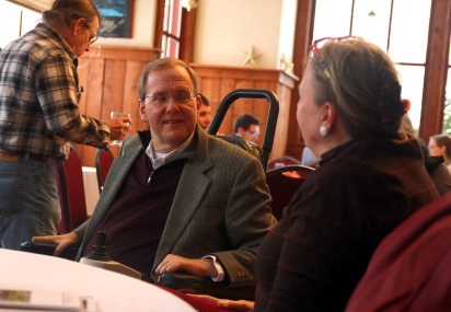 Congressman Langevin with a constituent at a Lunch with Langevin in Harmony