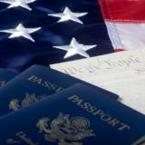 U.S. flag, U.S. passport and the American Constitution