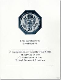 OPM Federal Career Service Award Certificates WPS 105-A Twenty-Five Year Silver 8 1/2 x 11 (Package of 25)