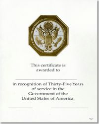OPM Federal Career Service Award Certificate WPS 107 Thirty-Five Year Gold 8x10