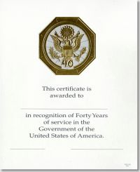 OPM Federal Career Service Award Certificate WPS 108 Forty Year Gold 8x10
