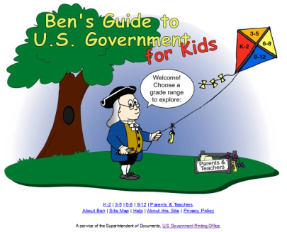 Image: Home page of Ben's Guide to U.S. Government for Kids as of March 12, 2014. 