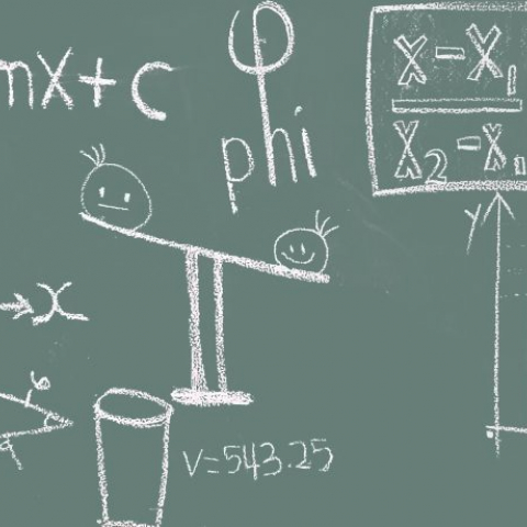 a chalkboard showing math equations