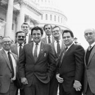 Black and white image of a group of Hispanic American Congressmen