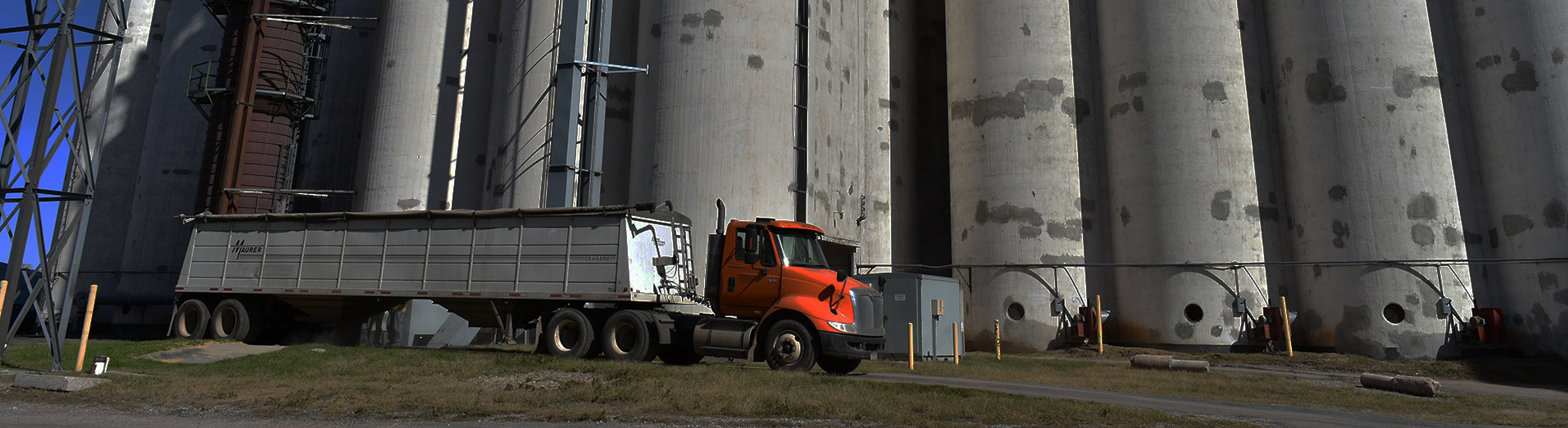 Grain silos and a truck
