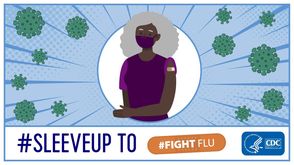 Image may contain: text that says '#SLEEVEUP TO #FIGHT FLU CDC m/'