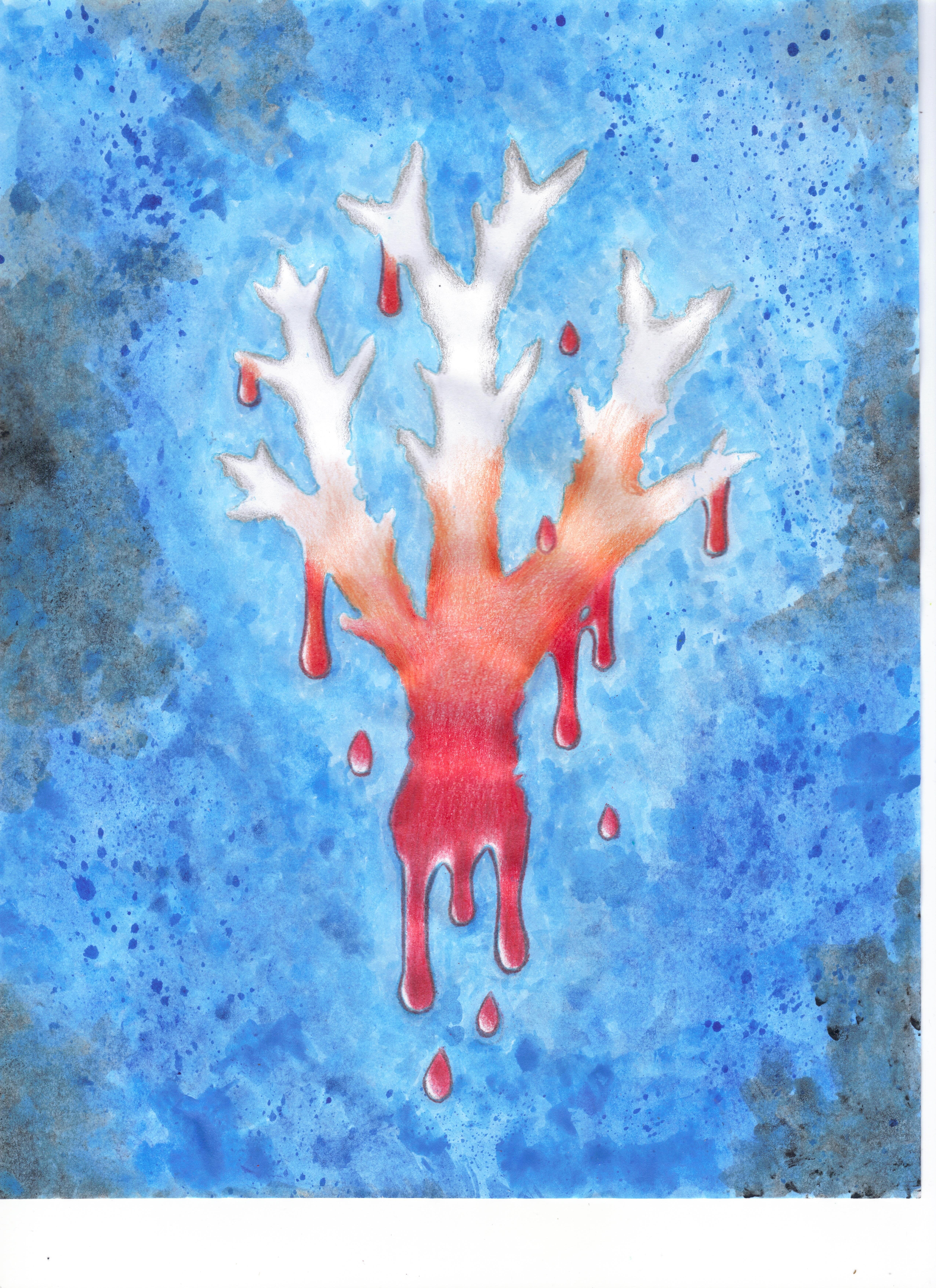 Watercolor of coral bleeding 
