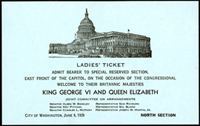 Image: Ticket, 1939 Congressional Welcome of King George VI and Queen Elizabeth, 76th Congress (Cat. no. 11.00040.007)