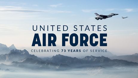 Image may contain: sky, cloud, ocean, outdoor, water and nature, text that says 'UNITED STATES AIR FORCE CELEBRATING 73 YEARS OF SERVICE'
