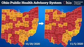 Image may contain: text that says 'Ohio Public Health Advisory System hio Department of Health 10/29/2020 11/5/2020 11/5'