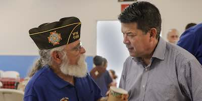 Rep. Cox with a man wearing a VFW hat
