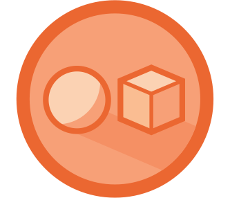 Orange icon of a sphere and cube