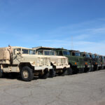 Row of military vehicles