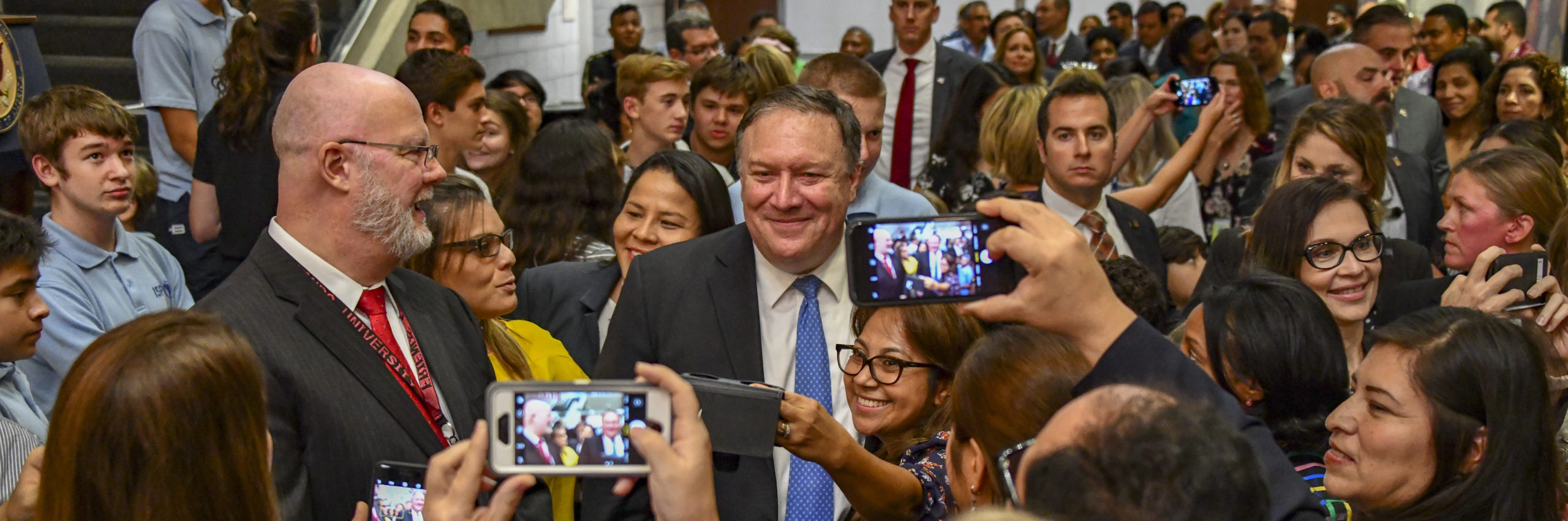U.S. Secretary of State Michael R. Pompeo poses for photos with embassy staff at U.S. Panama in Panama City on October 18, 2018. [State Department photo by Ron Przysucha/ Public Domain]